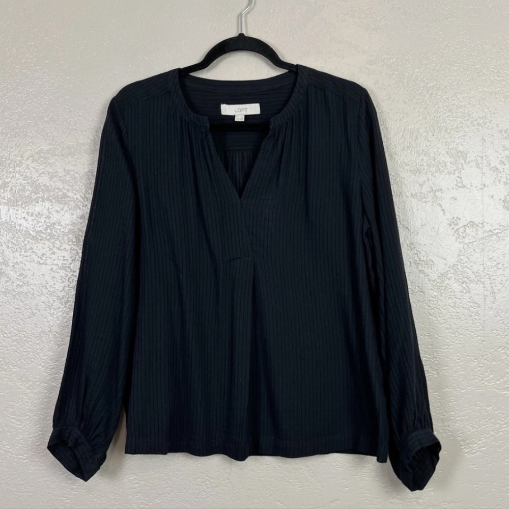 Loft Semi Sheer Long Sleeve Lightweight Split Neck Top NEW WITH TAGS